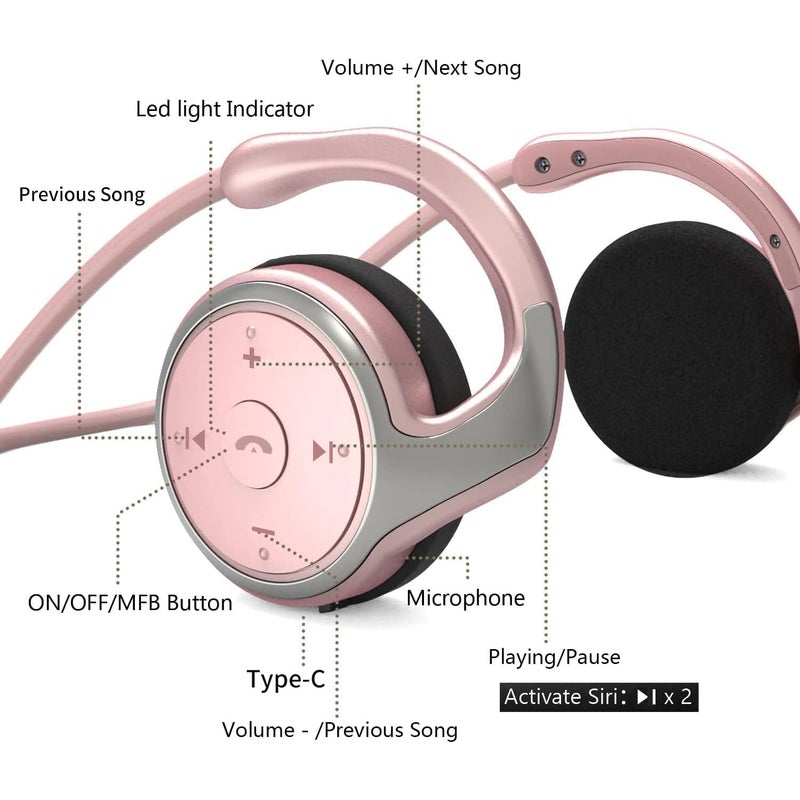 itayak Behind The Head Headphones, Wrap Around Head Small Bluetooth Headphones Lightweight Foldable Wireless Sports Sweatproof Headset with Microphone & Carrying Case (Gold) - Image 2