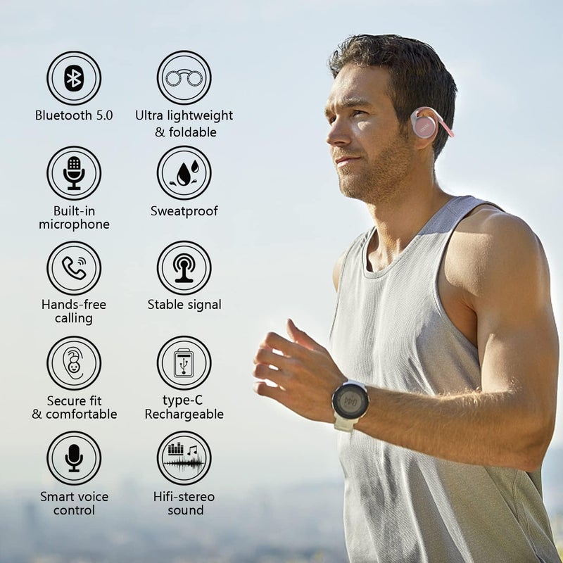 itayak Behind The Head Headphones, Wrap Around Head Small Bluetooth Headphones Lightweight Foldable Wireless Sports Sweatproof Headset with Microphone & Carrying Case (Gold) - Image 3