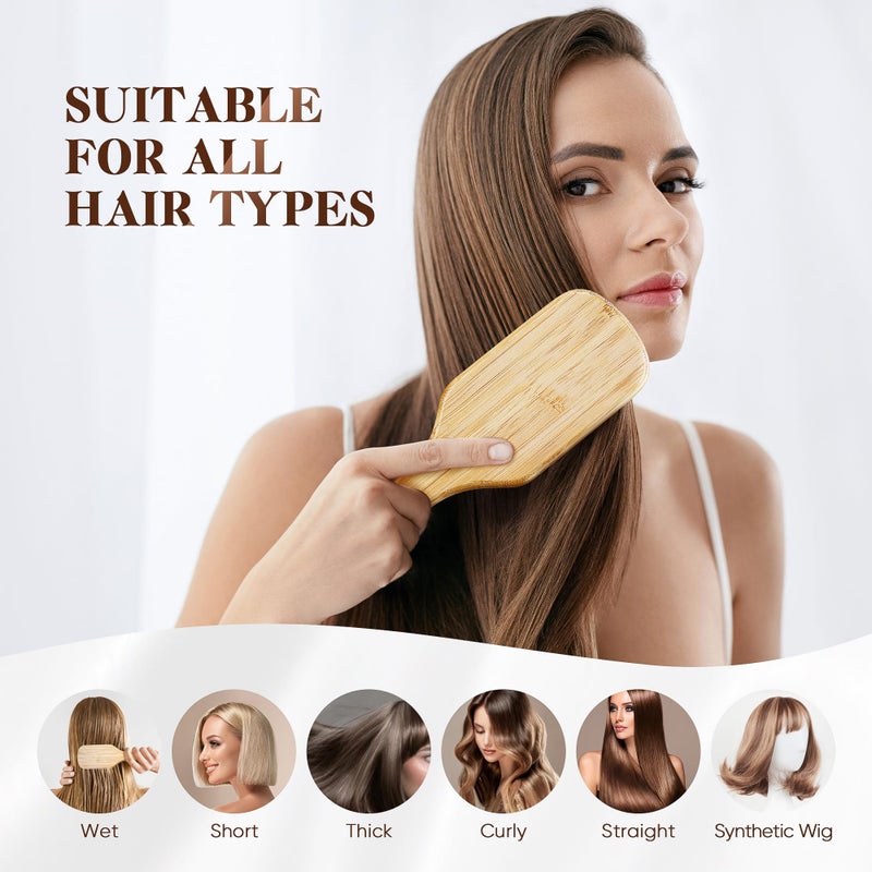 BFWood Bamboo Hair Brush with Steel Bristles, Metal Hair Brush Help Hair Growth and Massaging Scalp, Anti-frizz Metal Detangling Brush Styling Hairbrush - Image 5
