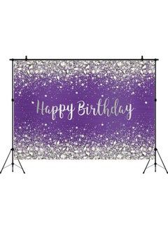 Aperturee 9X6Ft Glitter Purple Diamonds Happy Birthday Backdrop Shinning Silver Bokeh Dots Women Girls Photography Background Sweet 16 Party Decorations Cake Table Banner Supplies Photo Booth Studio  - Image 2