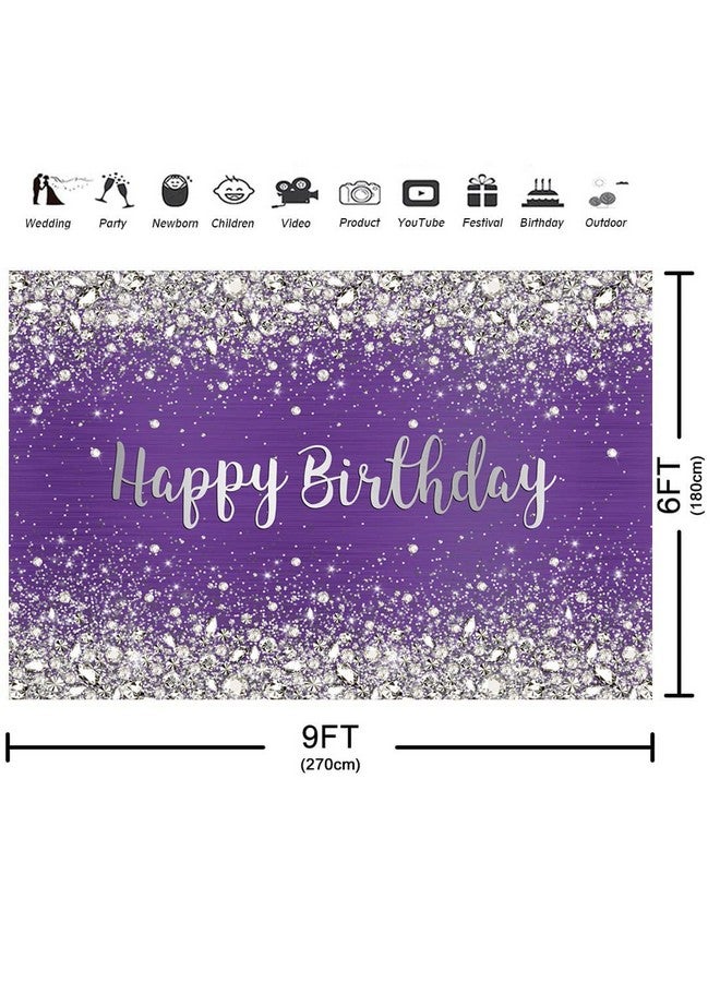 Aperturee 9X6Ft Glitter Purple Diamonds Happy Birthday Backdrop Shinning Silver Bokeh Dots Women Girls Photography Background Sweet 16 Party Decorations Cake Table Banner Supplies Photo Booth Studio  - Image 4