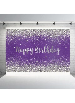 Aperturee 9X6Ft Glitter Purple Diamonds Happy Birthday Backdrop Shinning Silver Bokeh Dots Women Girls Photography Background Sweet 16 Party Decorations Cake Table Banner Supplies Photo Booth Studio  - Image 3