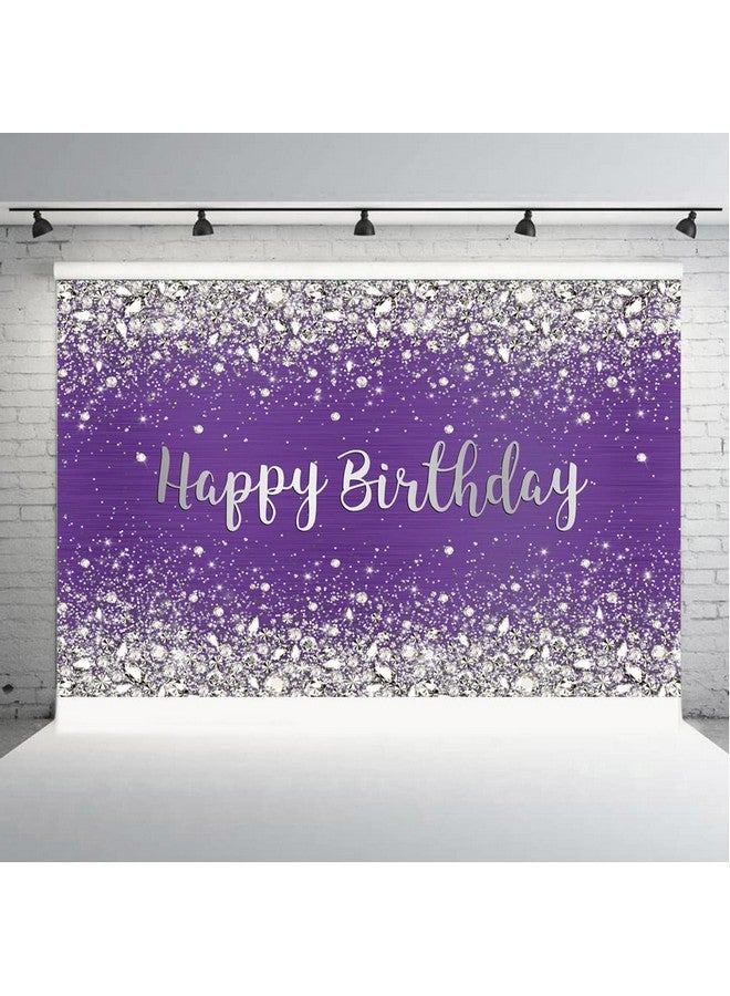 Aperturee 9X6Ft Glitter Purple Diamonds Happy Birthday Backdrop Shinning Silver Bokeh Dots Women Girls Photography Background Sweet 16 Party Decorations Cake Table Banner Supplies Photo Booth Studio  - Image 3