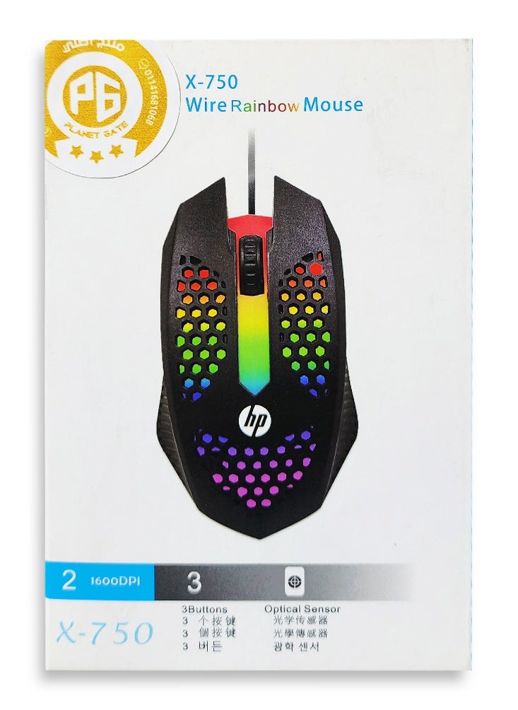 Wired Mouse Gaming 4 Button ,7 Color LED , 1600 DPi -for pc/ laptop in home and office , High quality film key - Black X-750