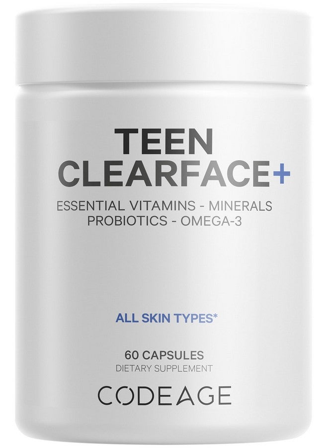 Codeage Teen Clearface Adolescent Face, Skin & Pimples, Vitamins A, C, D3, E, Pantothenic Acid, Niacin, Zinc Supplement Teenagers, Probiotics, L-Lysine, Omega-3, Oily Skin, Pores, Spots - 60 Capsules - Image 1