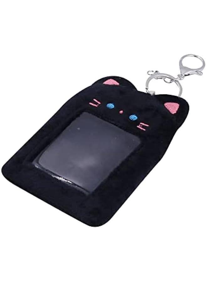 Generic Cute Plush Photocard Holder With Keychain Kpop Credit ID Bank Card Bus Card Protective Case Photo Sleeves,Black Cat  - Image 3