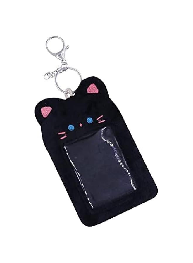 Generic Cute Plush Photocard Holder With Keychain Kpop Credit ID Bank Card Bus Card Protective Case Photo Sleeves,Black Cat  - Image 2