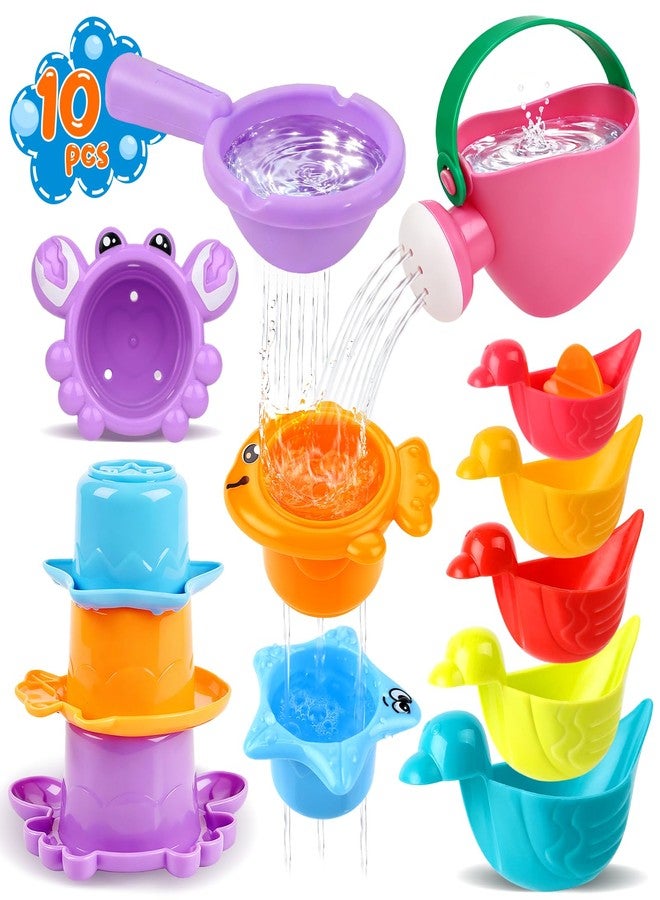 Babelshar 10 Pcs Bath Toys for Kids Ages 1-3, Bathtub & Pool Water Toys for Toddlers 1-3 & Babies 12-18 Months, Water Table Accessories with Floating Ducks, Stacking Cups & Pouring Fun for Boys Girls - Image 1