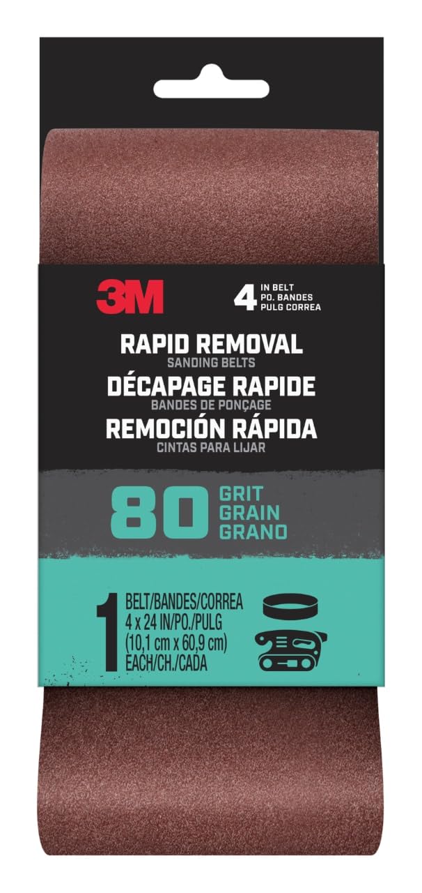 3M Rapid Removal 4 in x 24 in Power Sanding Belt 80 Grit 1Pack