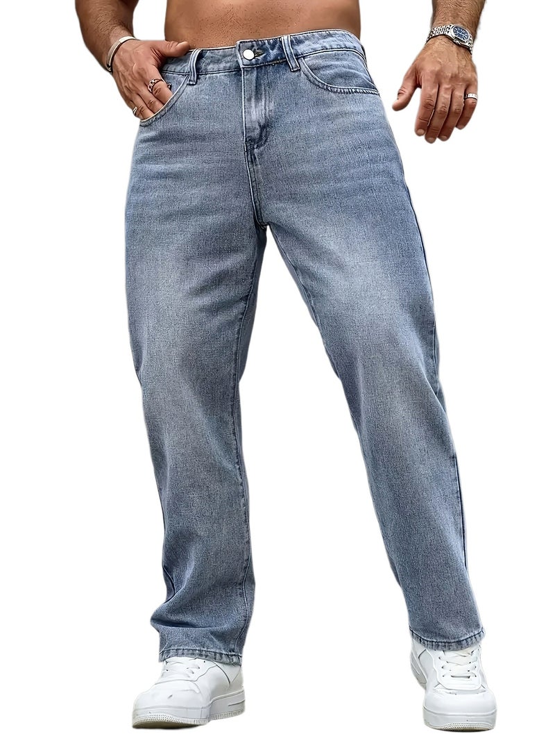 Men'S Straight-Leg Jeans for All Seasons, Stylish Street Hip-Hop Style Jeans, High-Quality Comfortable Casual Denim - Image 1
