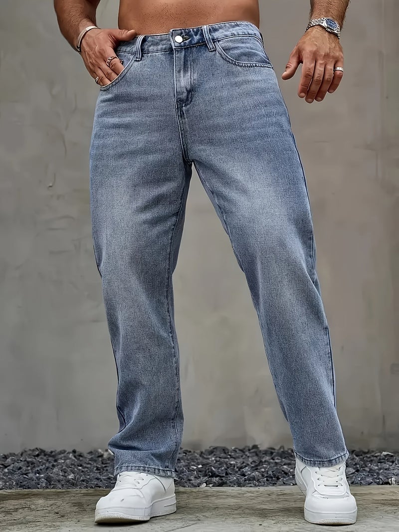 Men'S Straight-Leg Jeans for All Seasons, Stylish Street Hip-Hop Style Jeans, High-Quality Comfortable Casual Denim - Image 2