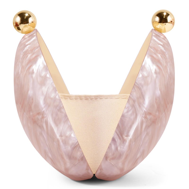 NEWROGENG Acrylic Seashell Clutch Purse for Women, Elegant Marble Evening Bag with Gold-Tone Magnetic Clasp, Wedding Party Clutch Handbags, Pink - Image 3