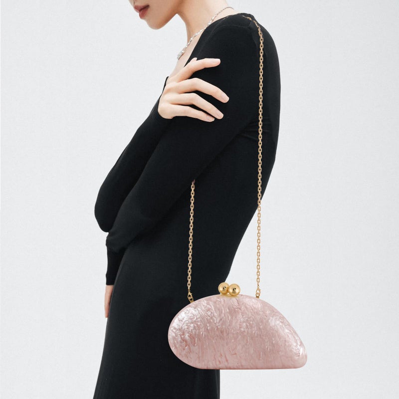 NEWROGENG Acrylic Seashell Clutch Purse for Women, Elegant Marble Evening Bag with Gold-Tone Magnetic Clasp, Wedding Party Clutch Handbags, Pink - Image 4