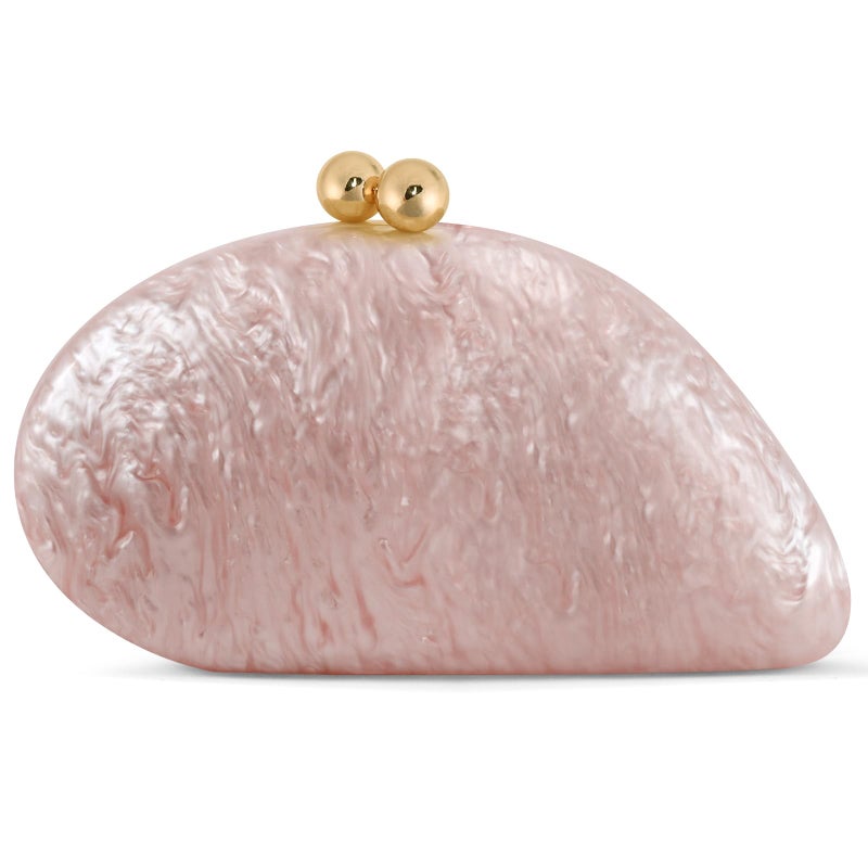 NEWROGENG Acrylic Seashell Clutch Purse for Women, Elegant Marble Evening Bag with Gold-Tone Magnetic Clasp, Wedding Party Clutch Handbags, Pink - Image 1