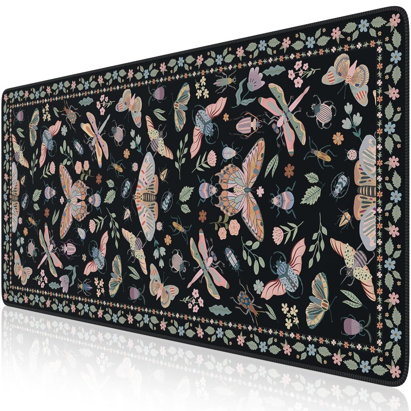 iCasso Black Large Mouse Pad, Desk Matt for Desktop, XXL Desk Mat for Keyboard and Mouse, Anti-Slip Big Mousepad Computer Mat with Stitched Edges(Insects) - Image 2