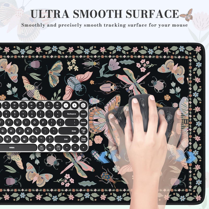 iCasso Black Large Mouse Pad, Desk Matt for Desktop, XXL Desk Mat for Keyboard and Mouse, Anti-Slip Big Mousepad Computer Mat with Stitched Edges(Insects) - Image 4