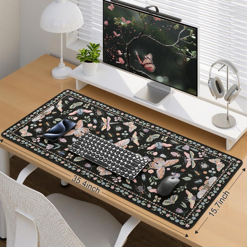 iCasso Black Large Mouse Pad, Desk Matt for Desktop, XXL Desk Mat for Keyboard and Mouse, Anti-Slip Big Mousepad Computer Mat with Stitched Edges(Insects) - Image 3
