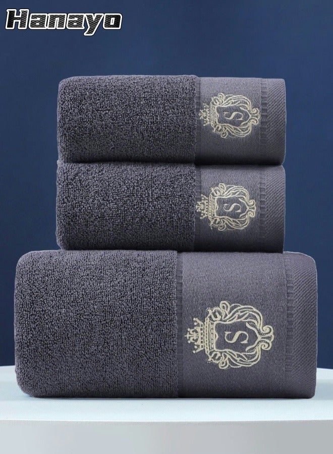 Hanayo 3 Pcs Towel Set Bathroom Face Bath Towel Set Cotton Towel Fast Absorbent Skin-friendly and Soft Includes Bath and Face Towel (Grey)  - Image 1