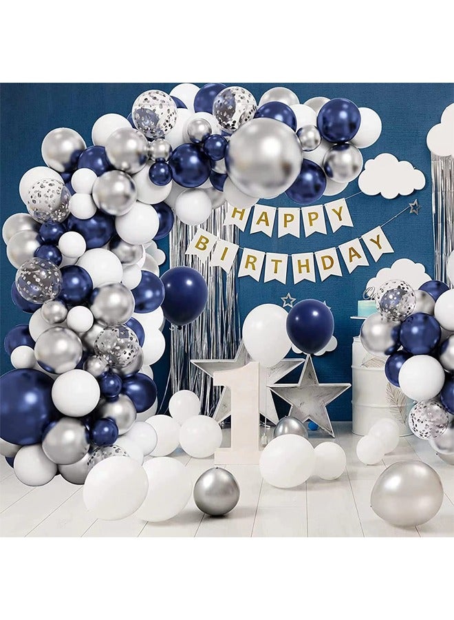 Zeemey 148-pcs Navy Blue White Latex Decorative Balloon Arch Garland Set - Perfect for Graduation Baby Shower Wedding Birthday Bachelorette Party - Image 1