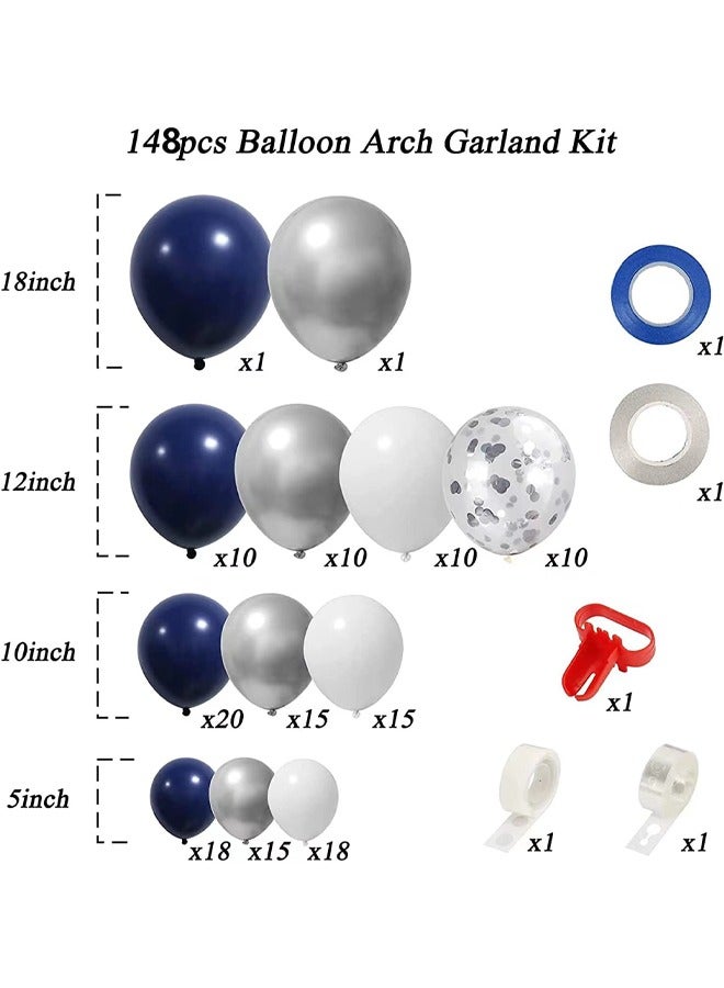 Zeemey 148-pcs Navy Blue White Latex Decorative Balloon Arch Garland Set - Perfect for Graduation Baby Shower Wedding Birthday Bachelorette Party - Image 2