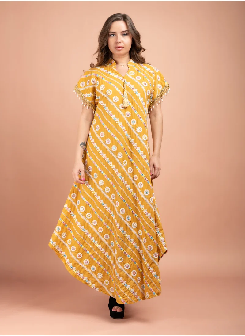 IKKXA Embroidered Modern Jalabiya CJ1011 Yellow