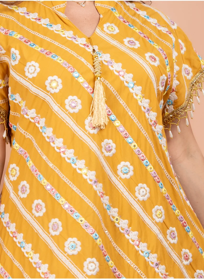 IKKXA Embroidered Modern Jalabiya CJ1011 Yellow