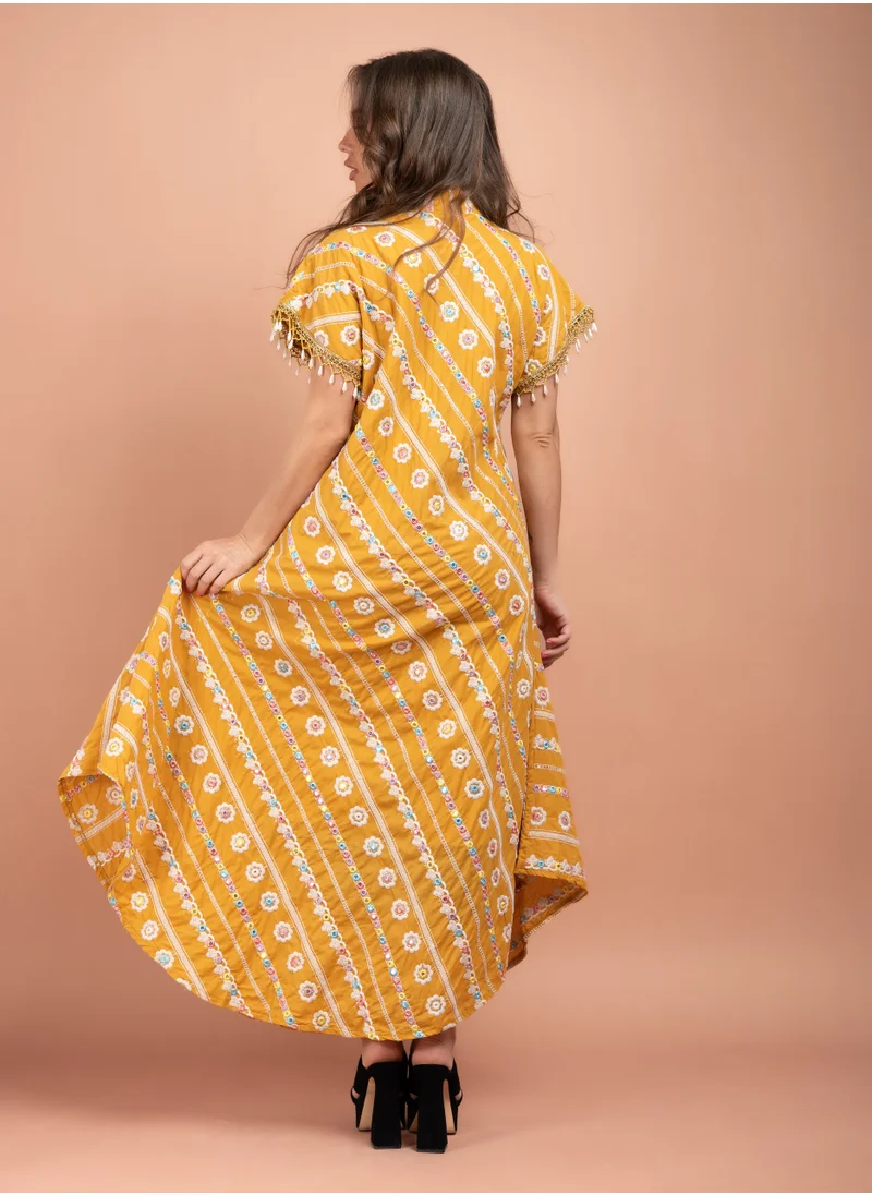IKKXA Embroidered Modern Jalabiya CJ1011 Yellow