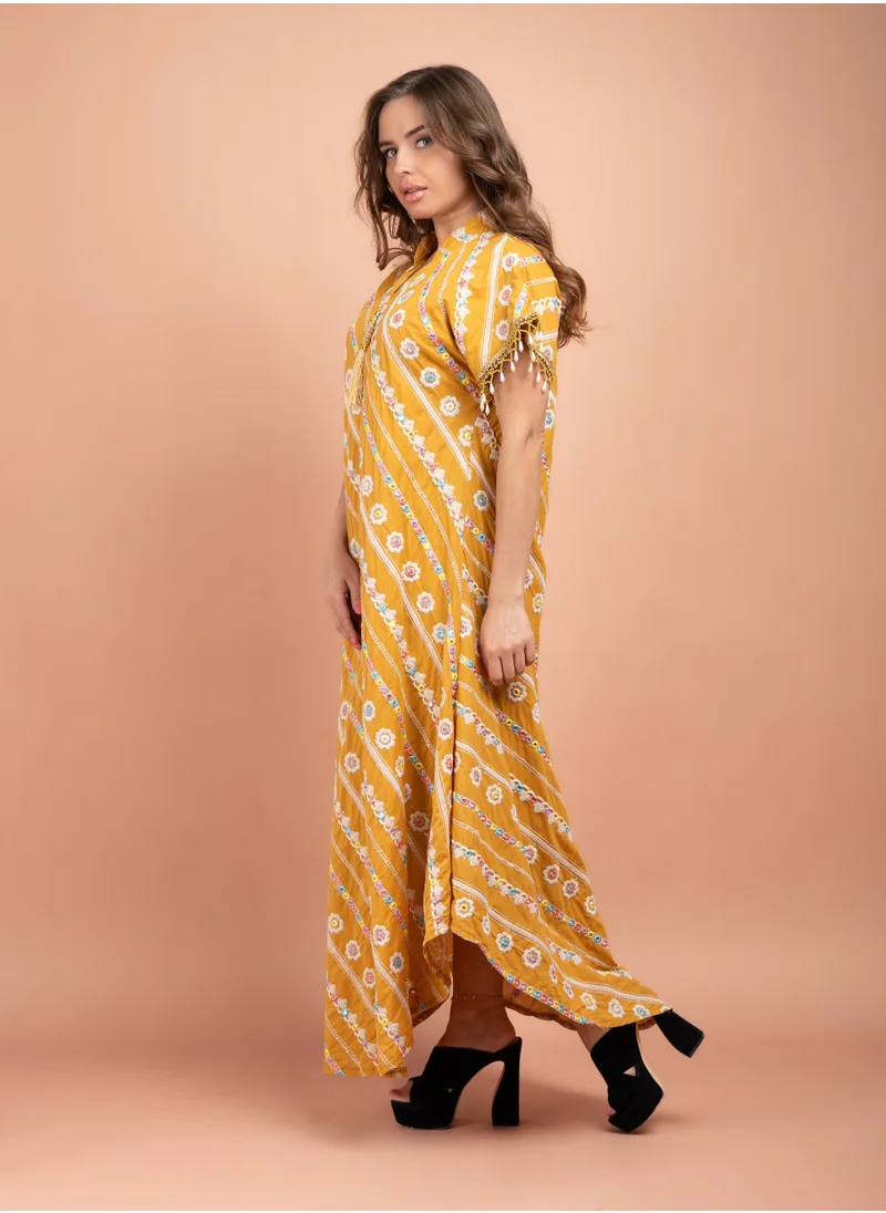 IKKXA Embroidered Modern Jalabiya CJ1011 Yellow