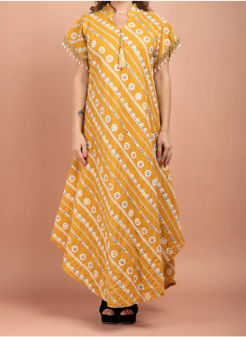 IKKXA Embroidered Modern Jalabiya CJ1011 Yellow