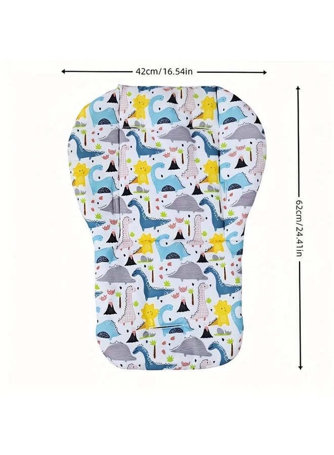 Reversible Breathable Stroller Cushion For Newborns Blue Yellow Dinosaur Pattern - Image 2