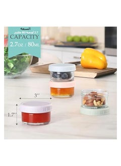 Salad Dressing Container To Go, 2.7 oz Glass Small Condiment with Lids, Dipping Sauce Cups Set, Leakproof Reusable for Lunch Box Work Trip (6 Pack)