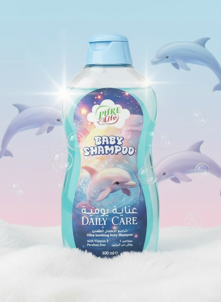 Pure Life Baby & Kids Shampoo – Ultra Soothing Daily Care for Newborns, Gentle Tear-Free Formula with Vitamin E & Natural Extracts, Paraben-Free Kids Shampoo, Hypoallergenic Nourishing Soft Hair 300ml - Image 2