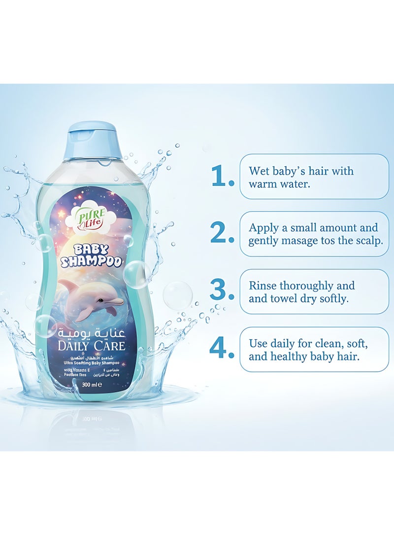 Pure Life Baby & Kids Shampoo – Ultra Soothing Daily Care for Newborns, Gentle Tear-Free Formula with Vitamin E & Natural Extracts, Paraben-Free Kids Shampoo, Hypoallergenic Nourishing Soft Hair 300ml - Image 3