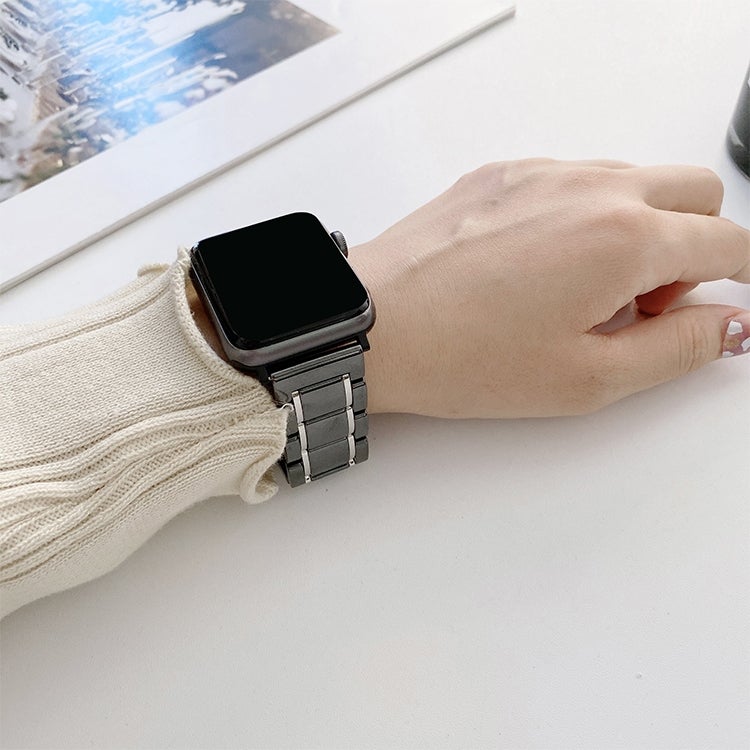Five Beads Ceramic Steel Watch Band For Apple Watch Ultra 49mm&Watch Ultra 2 49mm / Series 9&8&7 45mm / SE 3&SE 2&6&SE&5&4 44mm / 3&2&1 42mm(Black + Rose Gold)