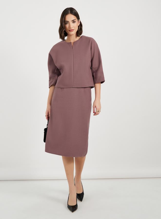 Styli Solid Midi Skirt with Zip Closure  - Image 1