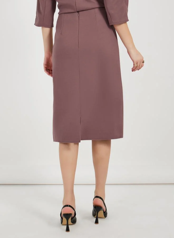 Styli Solid Midi Skirt with Zip Closure