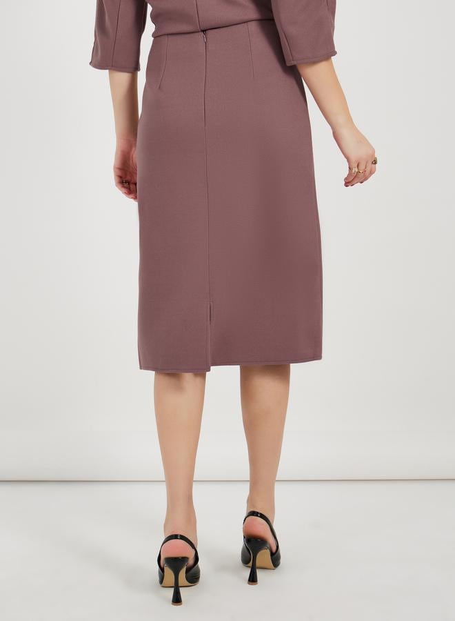 Styli Solid Midi Skirt with Zip Closure  - Image 4