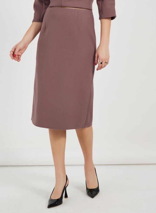 Styli Solid Midi Skirt with Zip Closure  - Image 2