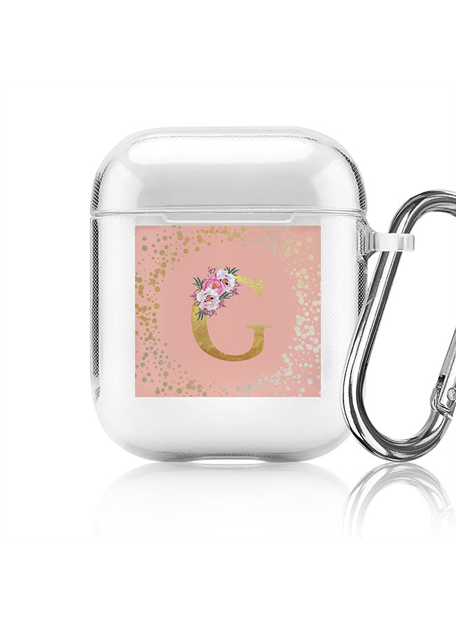Stylizedd Classic Clear printed Case for Apple Airpods 2 / 1 Soft TPU Gel Thin Transparent Flexible Cover - Custom Monogram Initial Letter Floral Pattern Alphabet - G (Rose Pink ) - Image 1