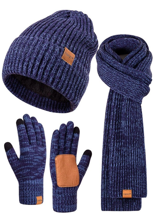 FISFET Winter Hat Gloves Scarf Set for Men Women, Mens Beanie with Fleece Lined Long Thick Scarf Touchscreen Gloves for Cold Weather, 3 in 1 Warm Gift Set(A-12) - Image 1