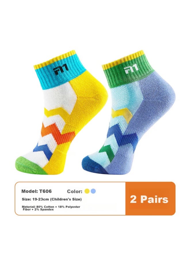 Taan Badminton Socks For Children, Professional Outdoor Sports Socks, Mid-calf, Terry Bottom, T606, Two Pairs - Image 1