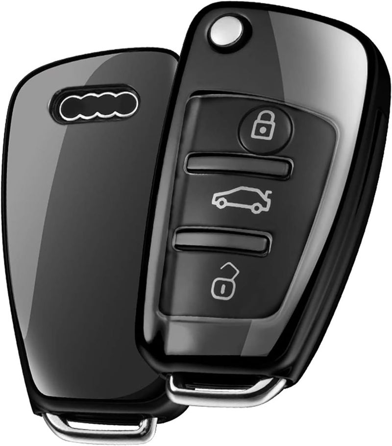 OATSBASF Car Key Cover for Audi A1 A3 A4 A6 Q3 Q5 Q7 S3 R8 TT - TPU Silicone Protector Case (Black) - Image 1