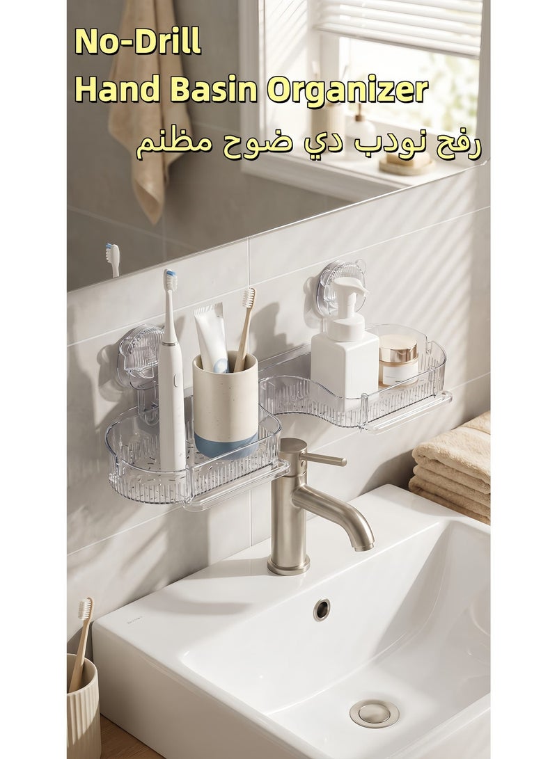 Wall Mount Over The Sink Shelf, No-Drill Bathroom Sink Organizer with 2 Hooks & Tissue Holder, U-Shaped Large Capacity Storage Rack for Kitchen, Laundry, Washbasin (54x17.5x15.5 cm) - Image 2