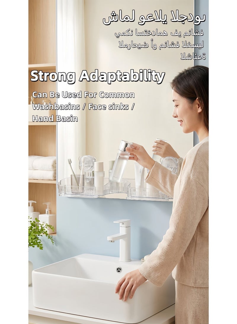 Wall Mount Over The Sink Shelf, No-Drill Bathroom Sink Organizer with 2 Hooks & Tissue Holder, U-Shaped Large Capacity Storage Rack for Kitchen, Laundry, Washbasin (54x17.5x15.5 cm) - Image 4
