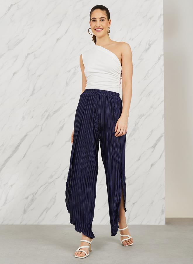 Styli Styli Plisse Asymmetric Hem Relaxed Pant - Image 2