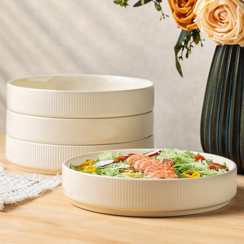 theterra 7.5'' Ceramic Pasta Bowls, Salad Bowls Set of 4, Stoneware Serving Bowls for Fruits, Noodle, Dinner, House-warming Wedding Present, Beige - Image 1
