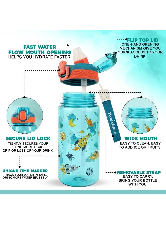 السيد باندا زجاجة مياه للاطفال سعة 600 مل، مانعة للتسرب ومضادة للكسر وخالية من البيسفينول ايه مع ماصة، زجاجة محمولة ومتينة للمدرسة والسفر للاولاد والبنات، مناسبة للاطفال، زجاجة شرب قابلة لاعادة الاستخدام (اخضر ديناصور) - Image 5