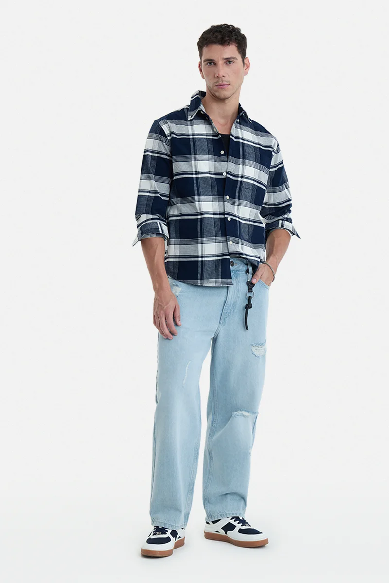 سنيتش Light Blue Solid Wide Leg Streetwear Jeans