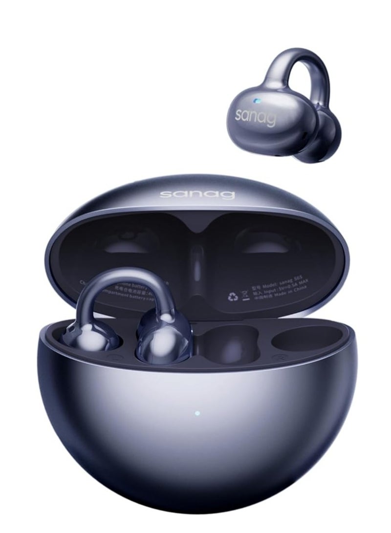 Sanag S6S PRO Open Ear Free Clip-On Headphones, True Wireless Bluetooth Earphones with Microphone, IPX4 Waterproof Sports Earbuds, 38H Playtime OWS Design Fit Sport Running, App Custom Settings (Blue)