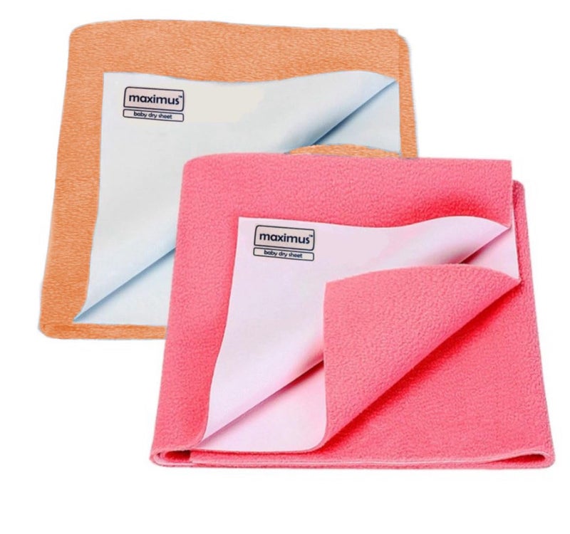 THE MAXIMUS Maximus Baby Dry Sheet | Waterproof Bed Protector | Dry Mats | Buy 1 & Get 1 Free | 250 GSM (Medium, Baby Pink | L Orange) - Image 1